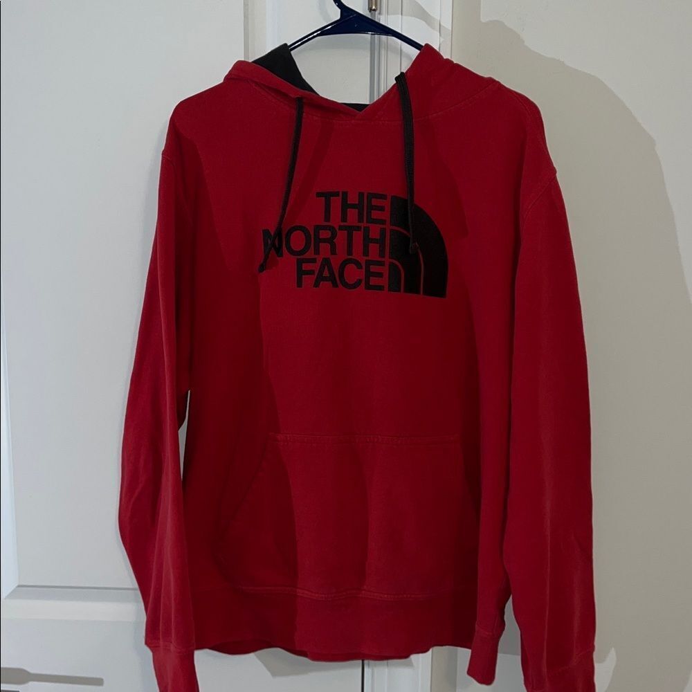 Red Black North Face Half Dome Fleece men’s hooded hoodie sweatshirt L Large